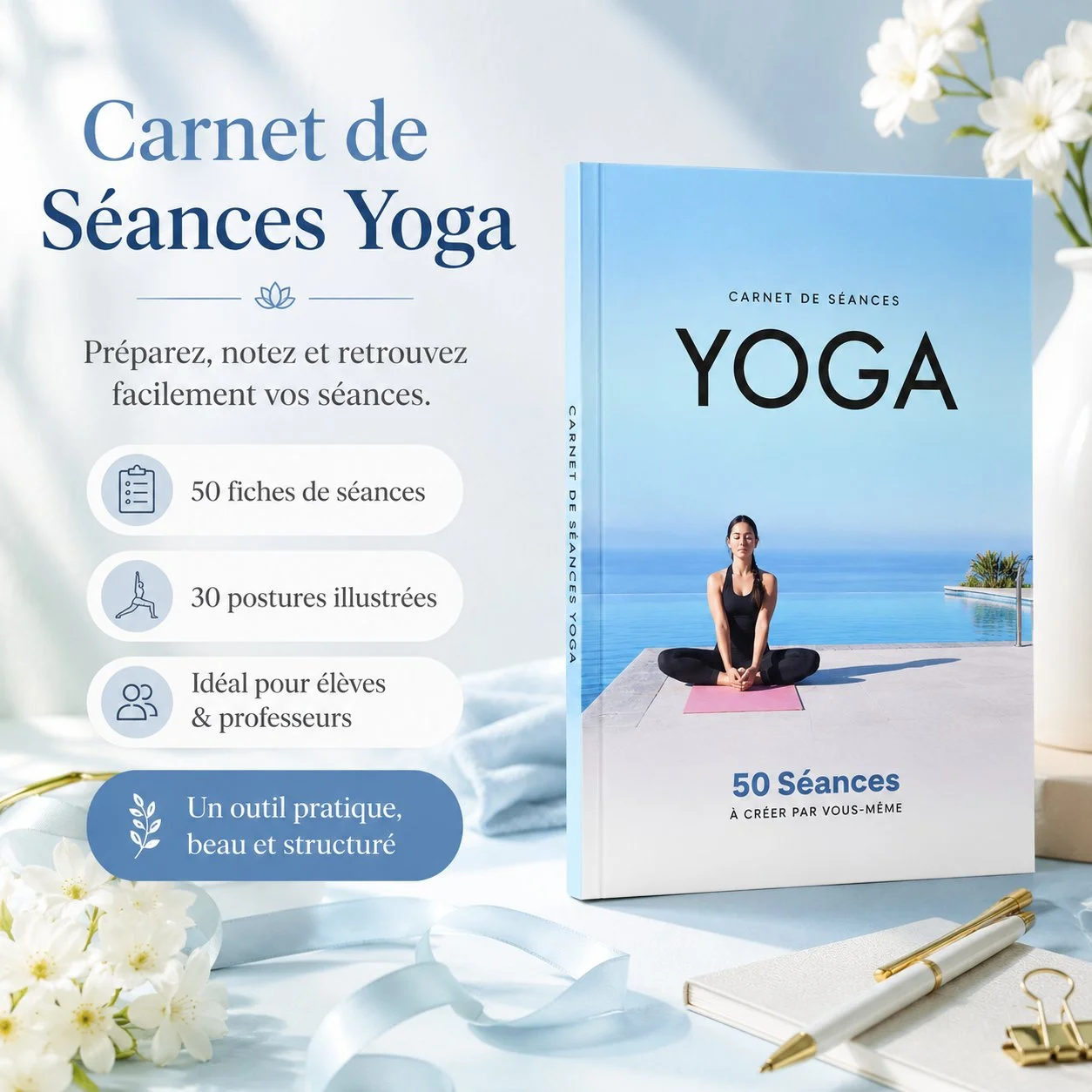 Carnet de séances yoga - 50 fiches