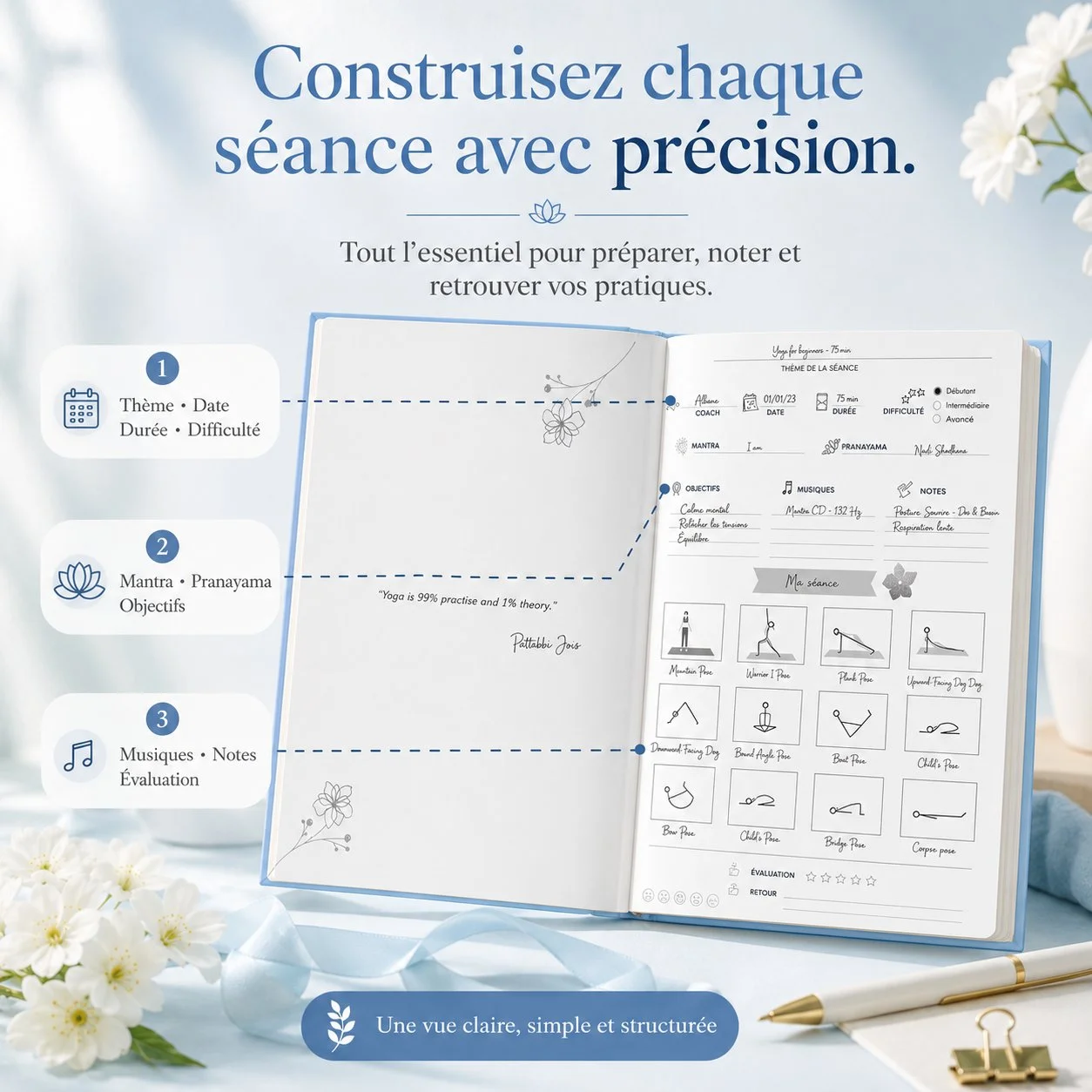 Intérieur du carnet - construisez chaque séance avec précision